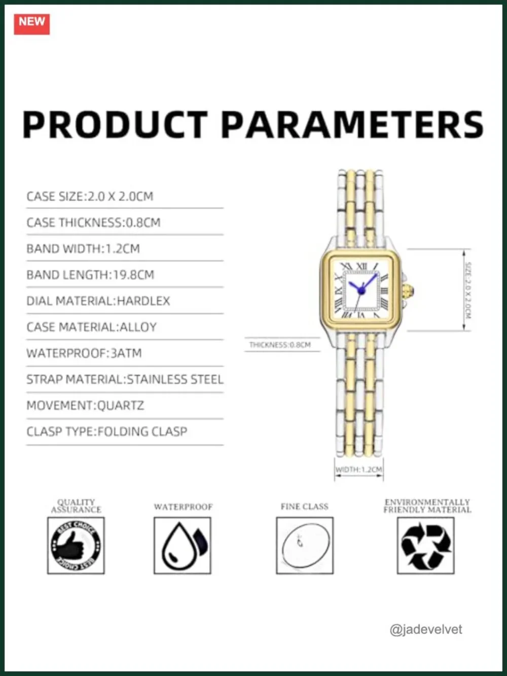 Square Roman Numeral Dial Gold Plated Watch Quartz
